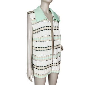Vintage 60s 70s Textured Striped Open Front Smock Vest Jacket Size L/XL